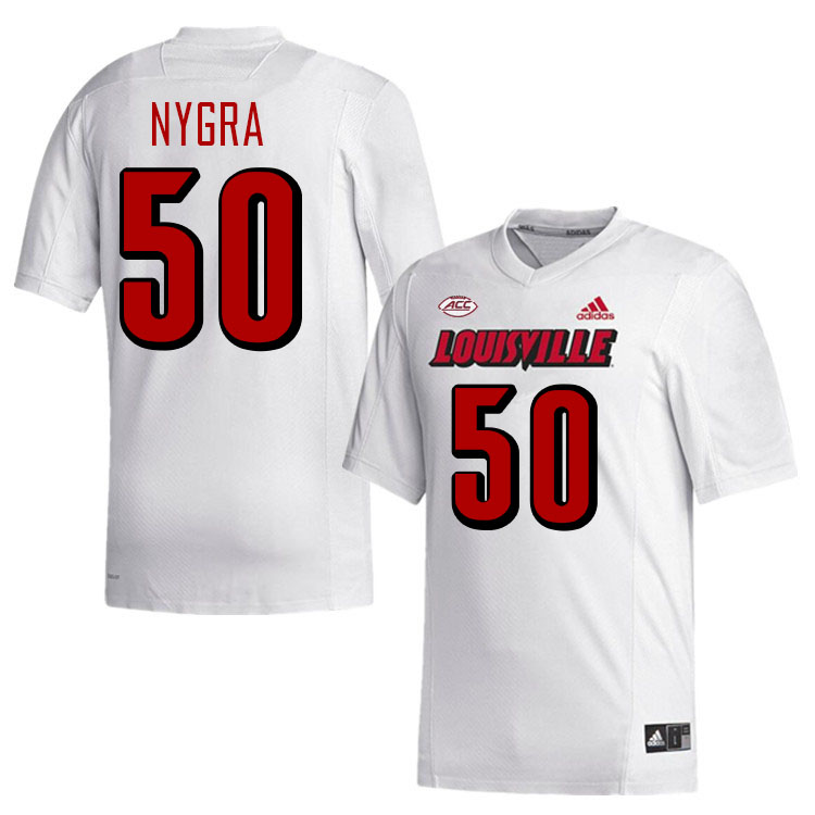 Men #50 Pete Nygra Louisville Cardinals College Football Jerseys Stitched-White